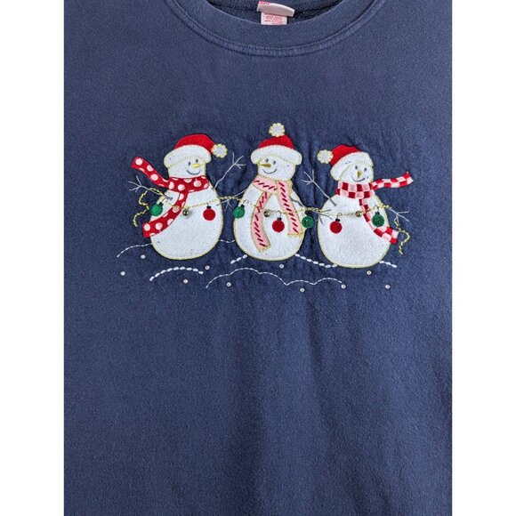 Holiday Editions Womens 2X Navy Blue Snowman Sweatshirt Cotton Blend Long Sleeve - Picture 4 of 10